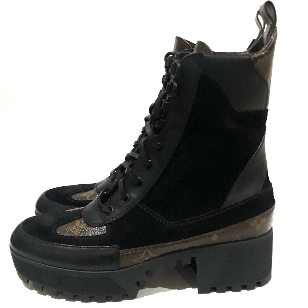 Authentic Louis Vuitton Laureate Leather Moto Combat Military Boots Booties 38 - Picture 5 of 15